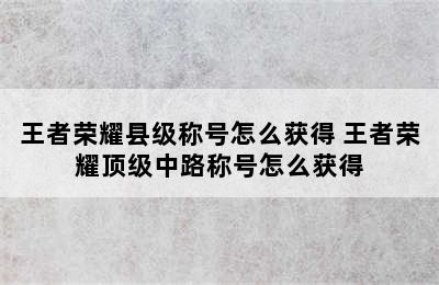 王者荣耀县级称号怎么获得 王者荣耀顶级中路称号怎么获得